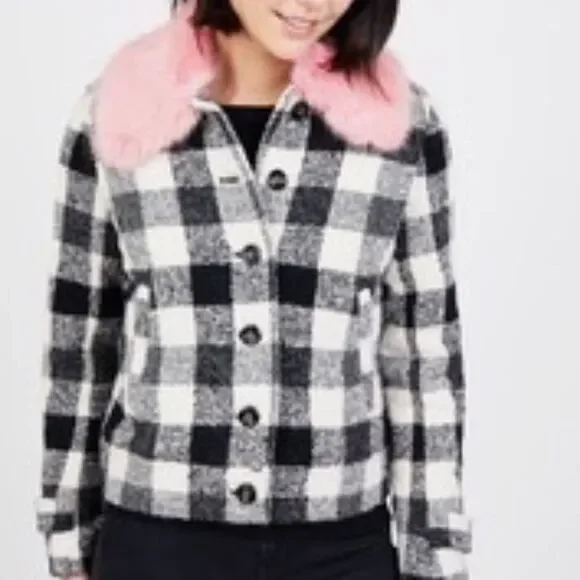 Juicy Couture Buffalo Check pink Fur Jacket